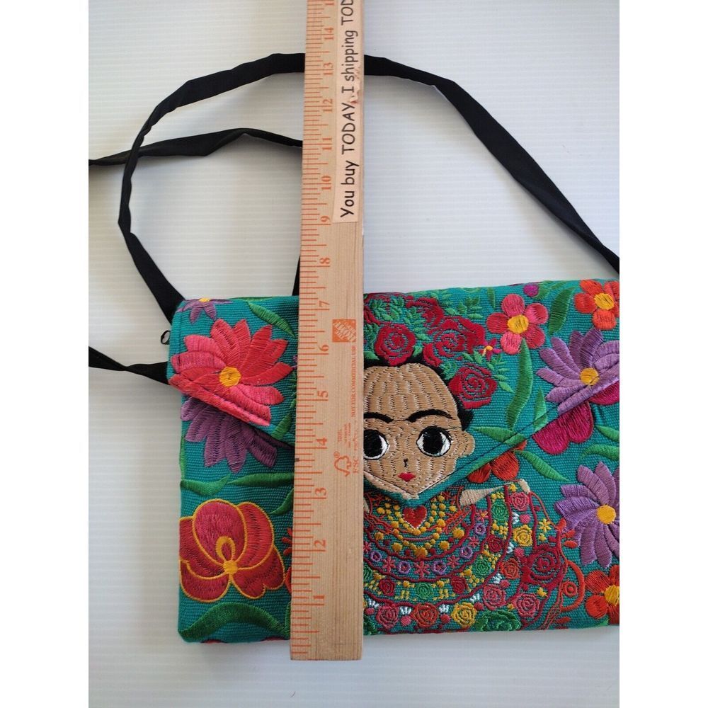Mexican Handmade Crossbody Bag Women Embroidered Floral Frida Kahlo Colorful - Picture 4 of 9
